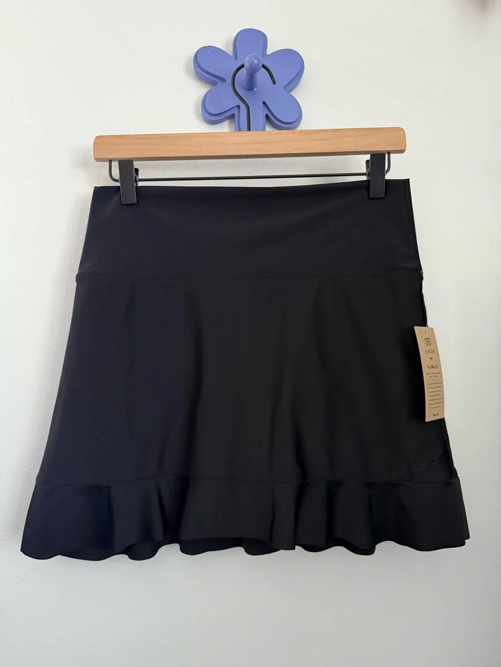 Albion Medium NEW Matte High Waist Swim Skirt Black Modest Minimal Ruffle